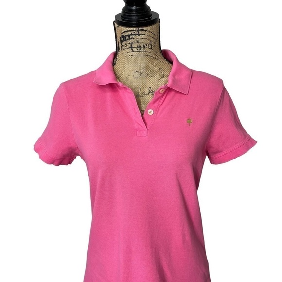 LILLY Pulitzer Pink Polo Top with Green Palm and collar Child’s size Large - Picture 4 of 10